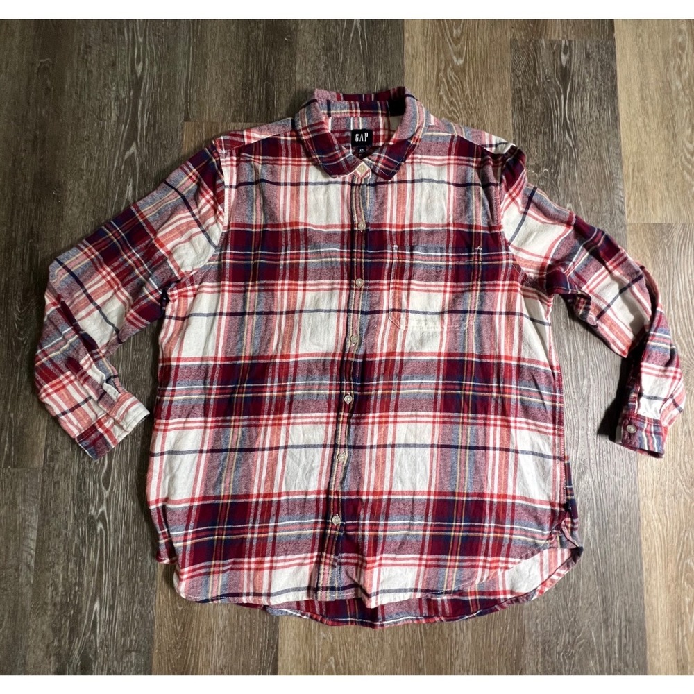 Gap Flannel Shirt Womens XXL Red Plaid Long Sleeve‎ Button Down Pocket Top
